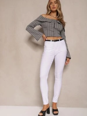 Białe Spodnie Typu Skinny z Bawełną High Waist Sepallia