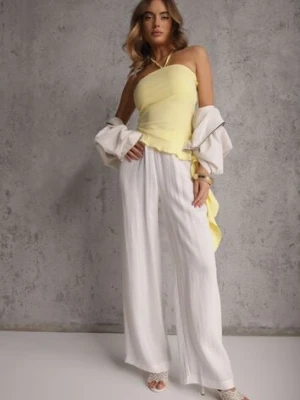 Białe Spodnie Wide Leg High Waist z Wiskozy Terilinae