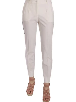 Białe spodnie z lampasem z wełny o zwężanych nogawkach Dolce & Gabbana