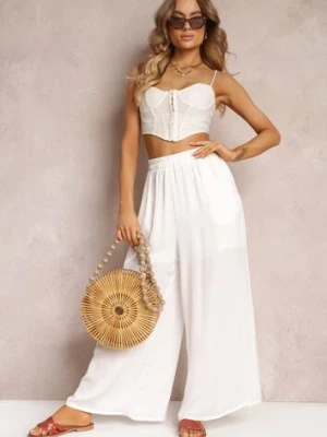 Białe Spodnie z Szerokimi Nogawkami i Gumką w Pasie Jacobisa bludeise