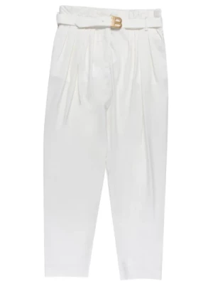 Białe Spodnie z Szerokimi Nogawkami i Paskiem z Wełny Balmain