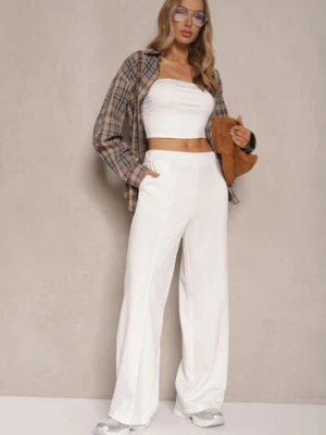 Białe Spodnie z Wiskozą o Szerokim Kroju Ozdobione Kantem Belhira j studio