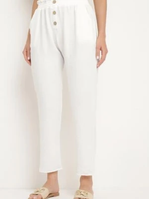 Białe Spodnie z Wysoką Talią Typu Paper Bag z Gumką w Pasie Noravia cflo