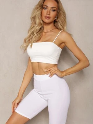 Zdjęcie produktu Białe Sportowe Szorty Kolarki Prążkowane High Waist Steiama glo-story