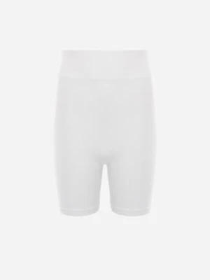 Białe Sportowe Szorty Kolarki z Wysokim Stanem z Prążkowanej Dzianiny Pirila glo-story