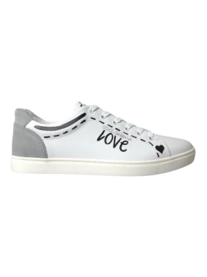 Białe Szare Skórzane Love Milano Sneakers Dolce & Gabbana