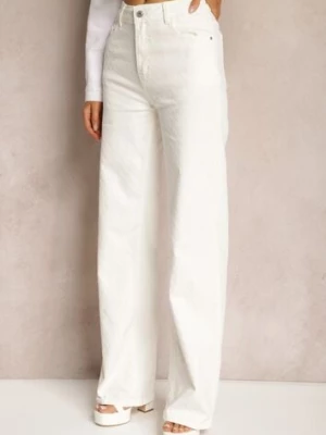 Białe Szerokie Jeansy z Bawełnianej Tkaniny Plumeti High Waist Rrisa