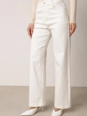 Białe Szerokie Jeansy z Bawełny z Wysokim Stanem Dalinatea