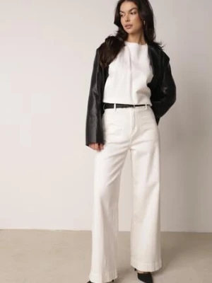 Białe Szerokie Jeansy z Bawełny z Wysokim Stanem Jyneli milas91