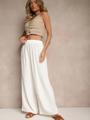 Białe Szerokie Spodnie Typu Palazzo High Waist Araneira