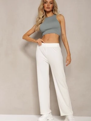 Białe Szerokie Spodnie z Delikatnie Prążkowanego Materiału Kasaida glo-story