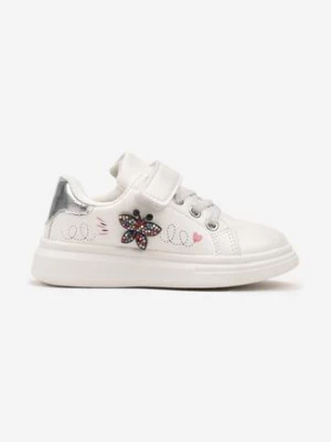 Białe Sznurowane Buty Sportowe Sneakersy na Rzep Ozdobione Cyrkoniami Patilena