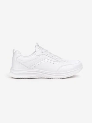 Białe Sznurowane Buty Sportowe z Cholewką przed Kostkę z Przeszyciami Teredite