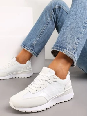 Białe Sznurowane Sneakersy z Materiałowymi Wstawkami Aneril