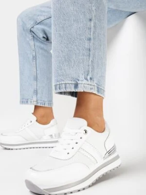 Białe Sznurowane Sneakersy na Grubej Podeszwie z Połyskującymi Wstawkami Verinatte