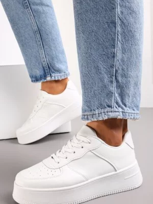 Białe Sznurowane Sneakersy na Platformie z Bieżnikiem Arvilla