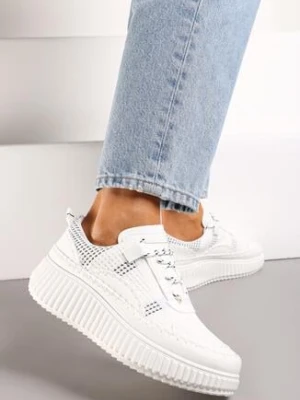 Białe Sznurowane Sneakersy na Tłoczonej Platformie Orasa