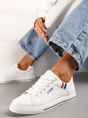 Białe Sznurowane Sneakersy z Ekoskóry Zdobione Perforacją Starani