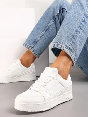 Białe Sznurowane Sneakersy z Przeszyciami na Grubej Podeszwie Sillvina