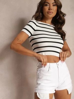 Białe Szorty Denimowe High Waist z Efektem Push-Up i Asymetrycznymi Nogawkami Zilisea redseventy