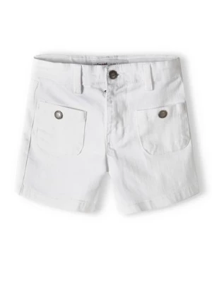 Białe szorty jeansowe dla niemowlaka z ozdobnymi kieszonkami Minoti