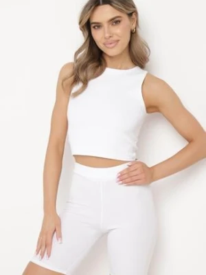 Białe Szorty Kolarki z Prążkowanego Materiału Adrase glo-story