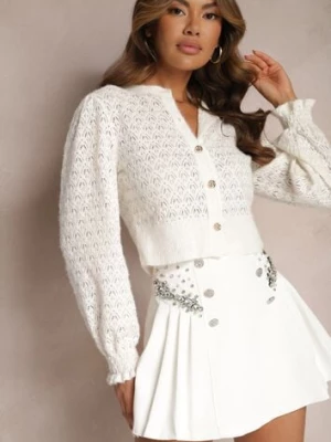 Białe Szorty Spódnica Ozdobione Guzikami Perłami i Cyrkoniami Zapinane na Ukryty Suwak Pelilla elsa.m by may