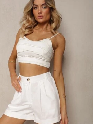 Białe Szorty Typu Bermudy z Bawełną i Lnem High Waist Fiefia bisou's project