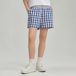 Zdjęcie produktu Białe szorty w niebieską kratkę z kontrastową taśmą House