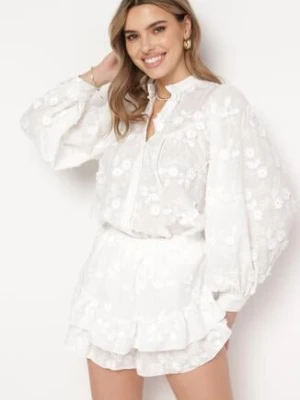 Białe Szorty w Stylu Boho Imitujące Spódniczkę z Falbankami Yelvina retro & icone