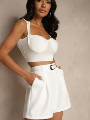 Białe Szorty z Paskiem i Ozdobną Klamrą Firavisse elsa.m by may