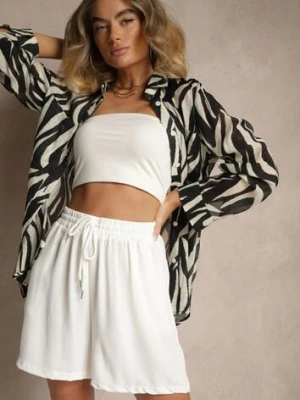 Białe Szorty z Wiskozą High Waist Puvione defox