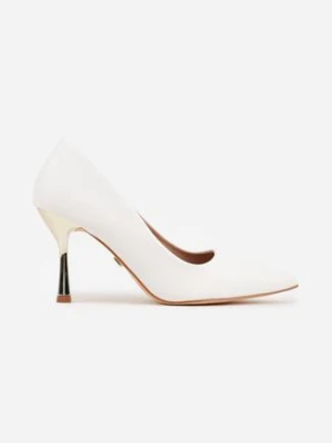 Białe Szpilki VICES z Wkładką ze Skóry Naturalnej i Metalicznym Akcentem Oshiera