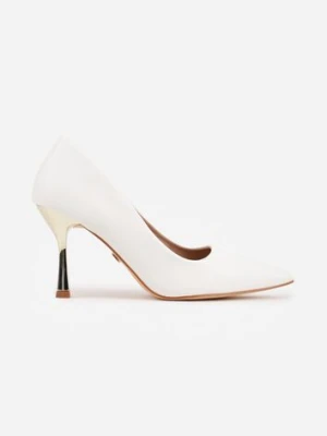 Białe Szpilki VICES ze Skórzaną Wkładką i Metalicznym Obcasem Nesslisa