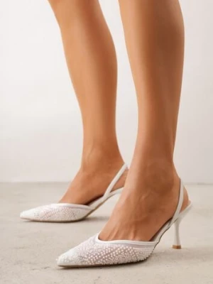 Białe Szpilki z Paskiem w Typie Slingback z Cholewką z Siateczki i Koralikami Carilriane pallika paris