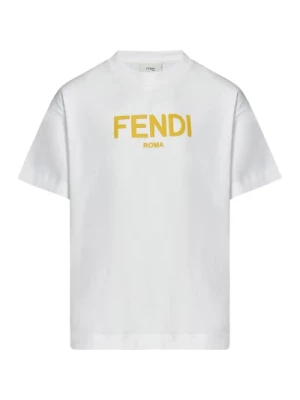 Białe T-shirty i Pola dla Dzieci z Żółtym Nadrukiem Logo Fendi