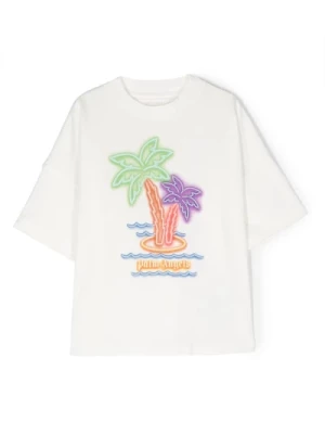 Białe T-shirty i Pola z nadrukiem palmowego drzewa Palm Angels