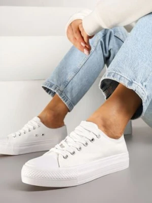 Białe Trampki Basic z Cholewką przed Kostkę na Niskiej Platformie Senadra msmg