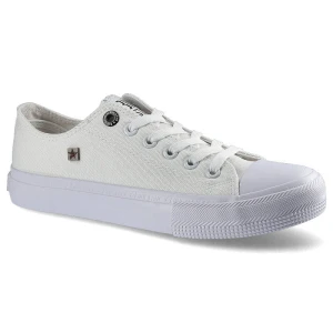 Trampki damskie Big Star, materiałowe na płaskiej podeszwie, białe, AA274010