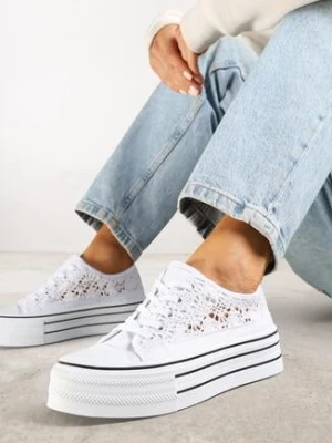 Białe Trampki na Grubej Podeszwie z Ażurową Cholewką Felariona ballada