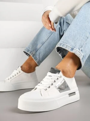 Białe Trampki na Grubej Podeszwie z Cyrkoniową Naszywką Penirea seastar