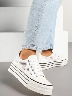 Białe Trampki na Grubej Podeszwie z Koronkową Cholewką Talozi