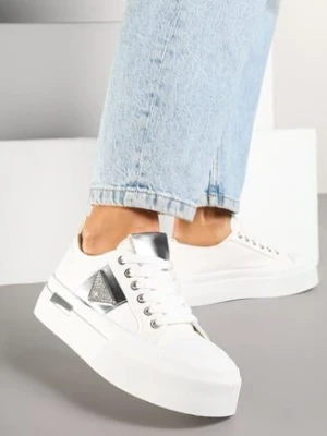 Białe Trampki na Platformie z Naszywką z Cyrkoniami Olirine seastar