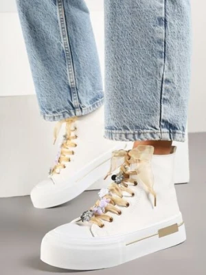 Białe Trampki na Platformie z Wysoką Cholewką Ozdobione Cyrkoniami Fenvisa seastar