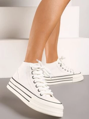 Białe Trampki na Platformie za Kostkę z Grubymi Sznurowadłami Effime