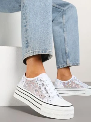 Białe Trampki Vices z Siateczki z Cekinami na Grubej Podeszwie Telanila ballada