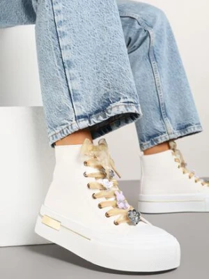 Białe Trampki za Kostkę na Grubej Podeszwie z Cyrkoniami Avisina seastar