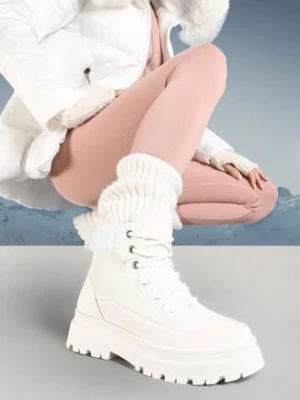 Białe Traperki Sznurowane Trapery Jette