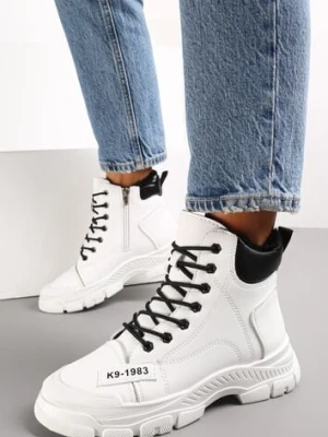 Białe Wiązane Traperki na Grubej Podeszwie Mibraces