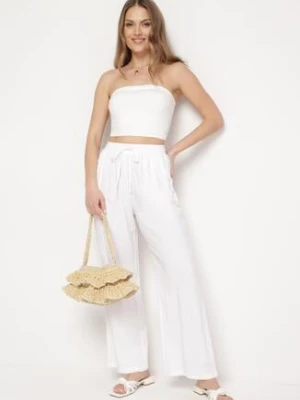 Białe Wiskozowe Spodnie z Lnem o Szerokich Nogawkach Almaris retro & icone